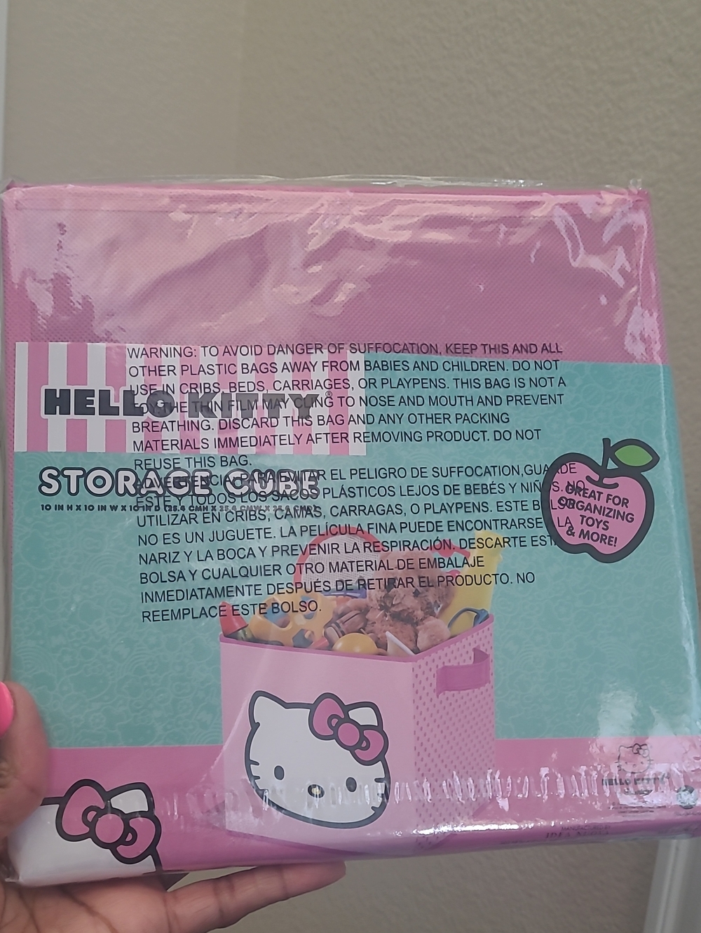 Hello Kitty Pink and White Foldable Storage Cube - 10x10x10 - Picture 3 of 4